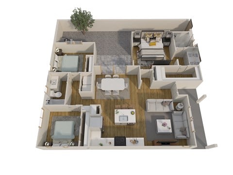 Floor plan for 3 beds, 2 baths, 1246 sqft